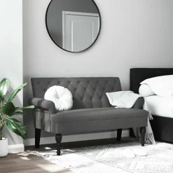 Hot vidaXL Bänk med ryggstöd 120x62x75,5 cm tyg Mörkgrå