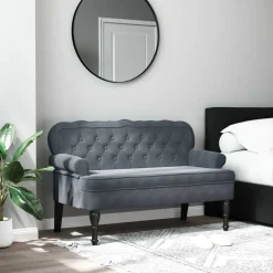 Online vidaXL Bänk med ryggstöd 119,5x64,5x75 cm sammet Mörkgrå