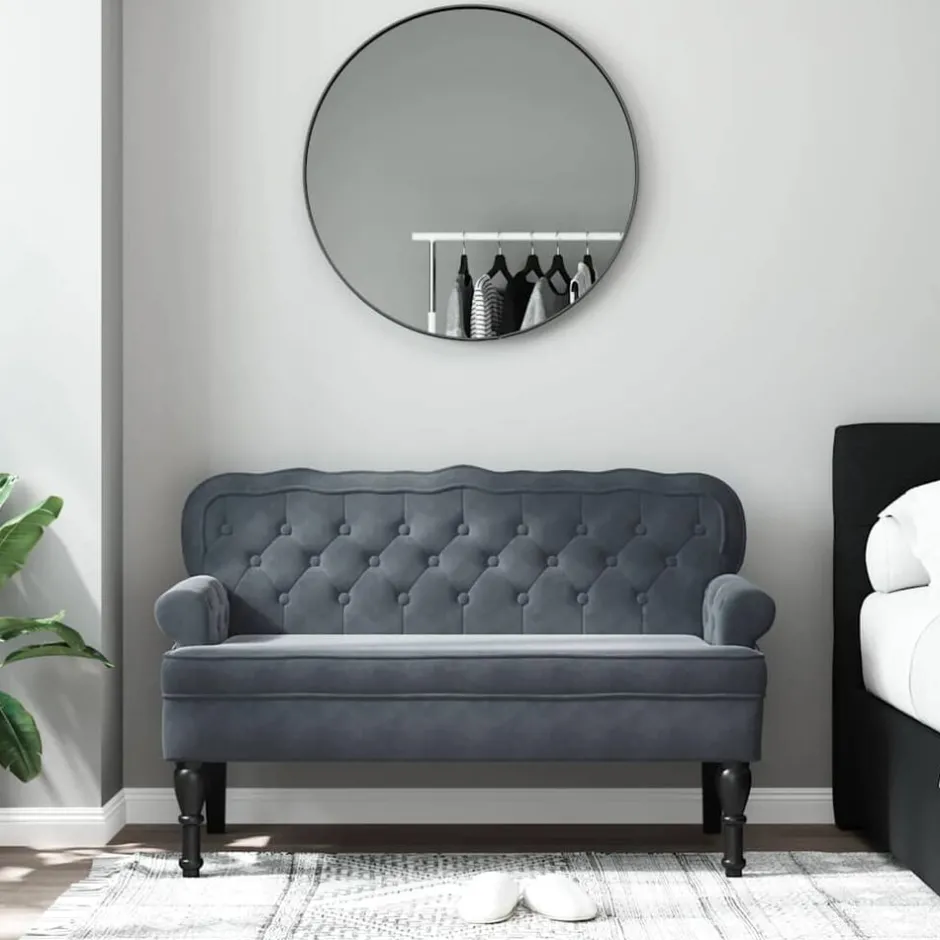 Online vidaXL Bänk med ryggstöd 119,5x64,5x75 cm sammet Mörkgrå