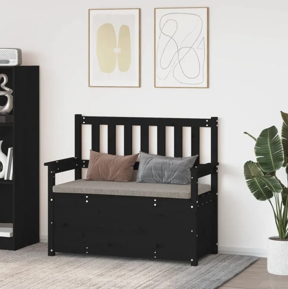 vidaXL Bänk svart 112,5x51,5x96,5 cm massiv furu