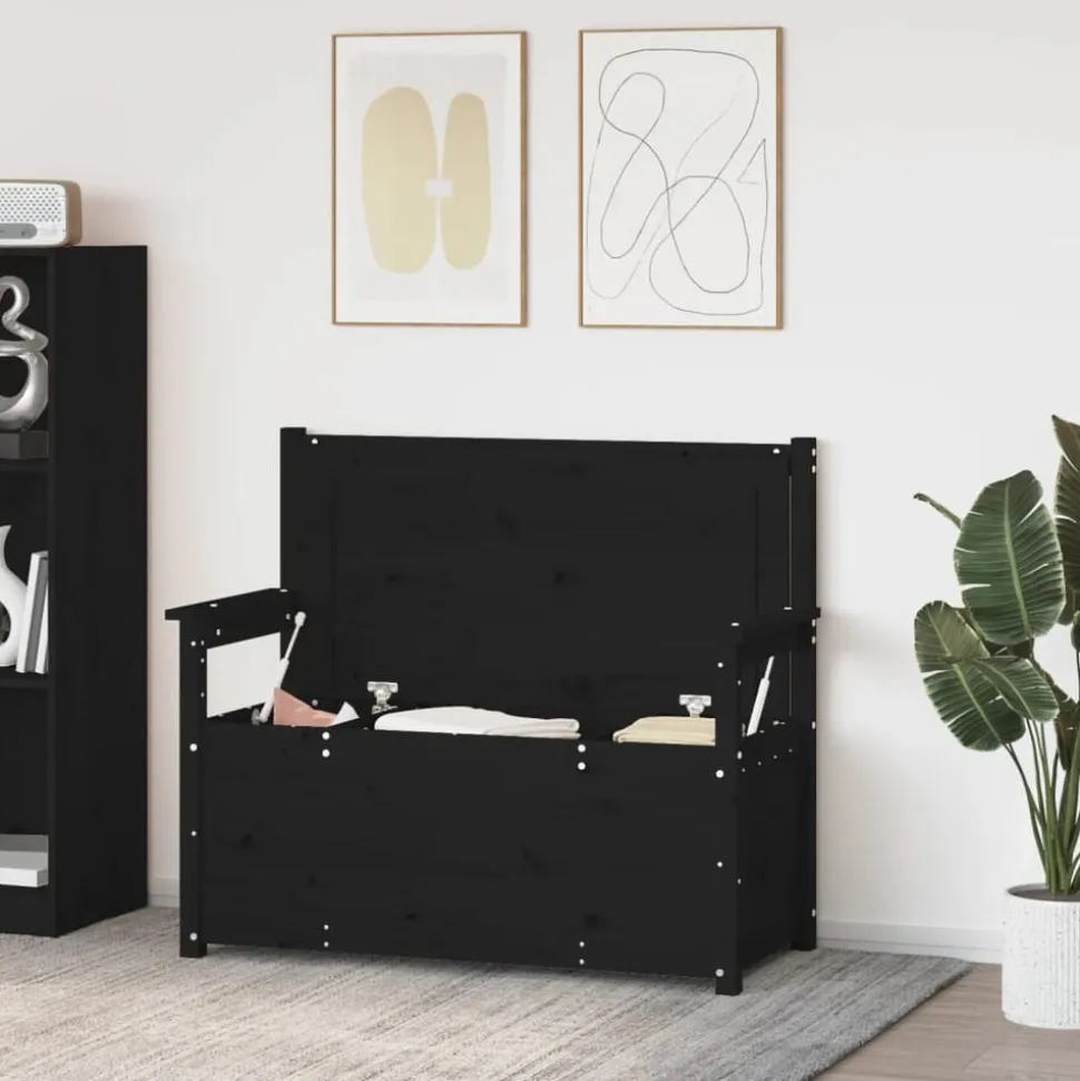 vidaXL Bänk svart 112,5x51,5x96,5 cm massiv furu