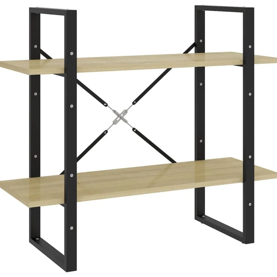 vidaXL Bokhylla 2 hyllor sonoma-ek 80x30x70 cm konstruerat trä