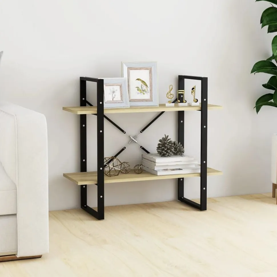 vidaXL Bokhylla 2 hyllor sonoma-ek 80x30x70 cm konstruerat trä