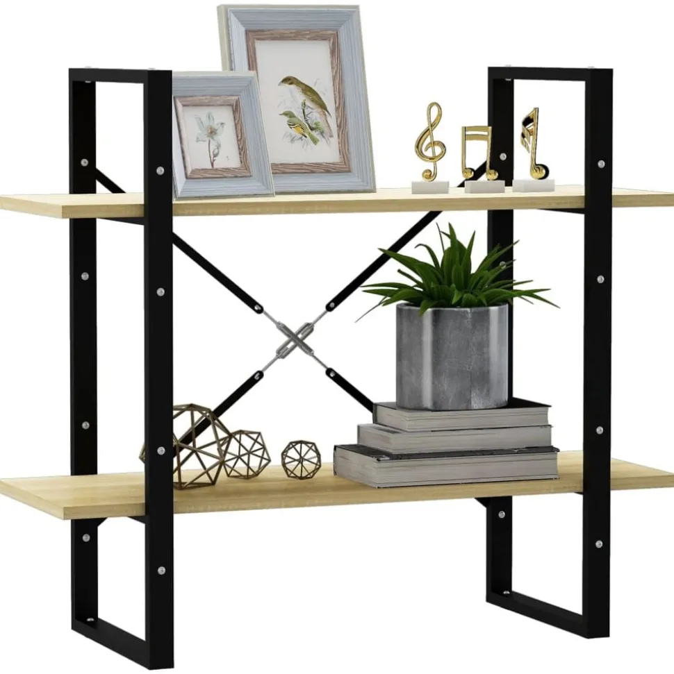 vidaXL Bokhylla 2 hyllor sonoma-ek 80x30x70 cm konstruerat trä