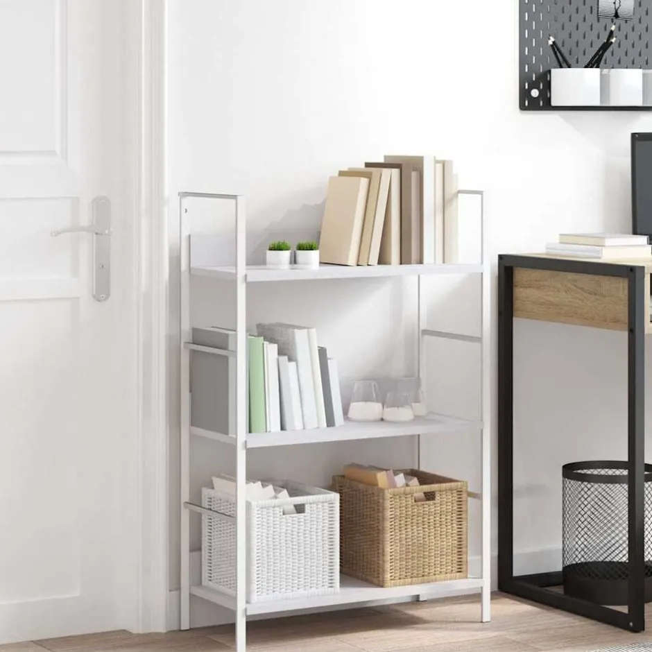 vidaXL Bokhylla 3 hyllor 60x27,6x90,5 cm konstruerat trä Vit