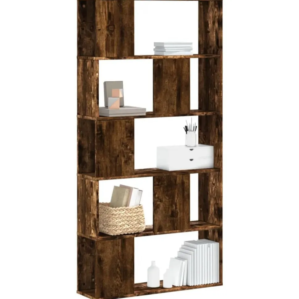 vidaXL Bokhylla 5 hyllplan rökig ek 80,5x23,5x162,5cm konstruerat trä