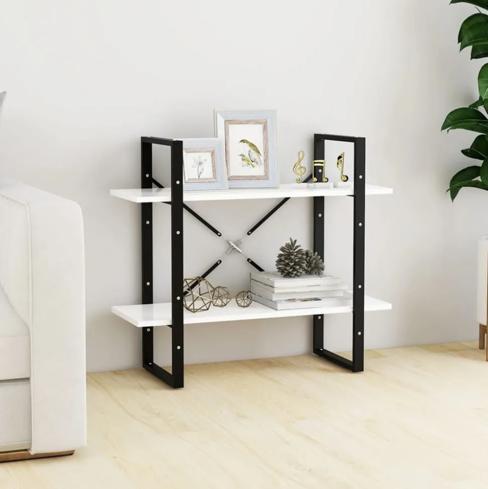 vidaXL Bokhylla 2 hyllplan vit 80x30x70 cm konstruerat trä