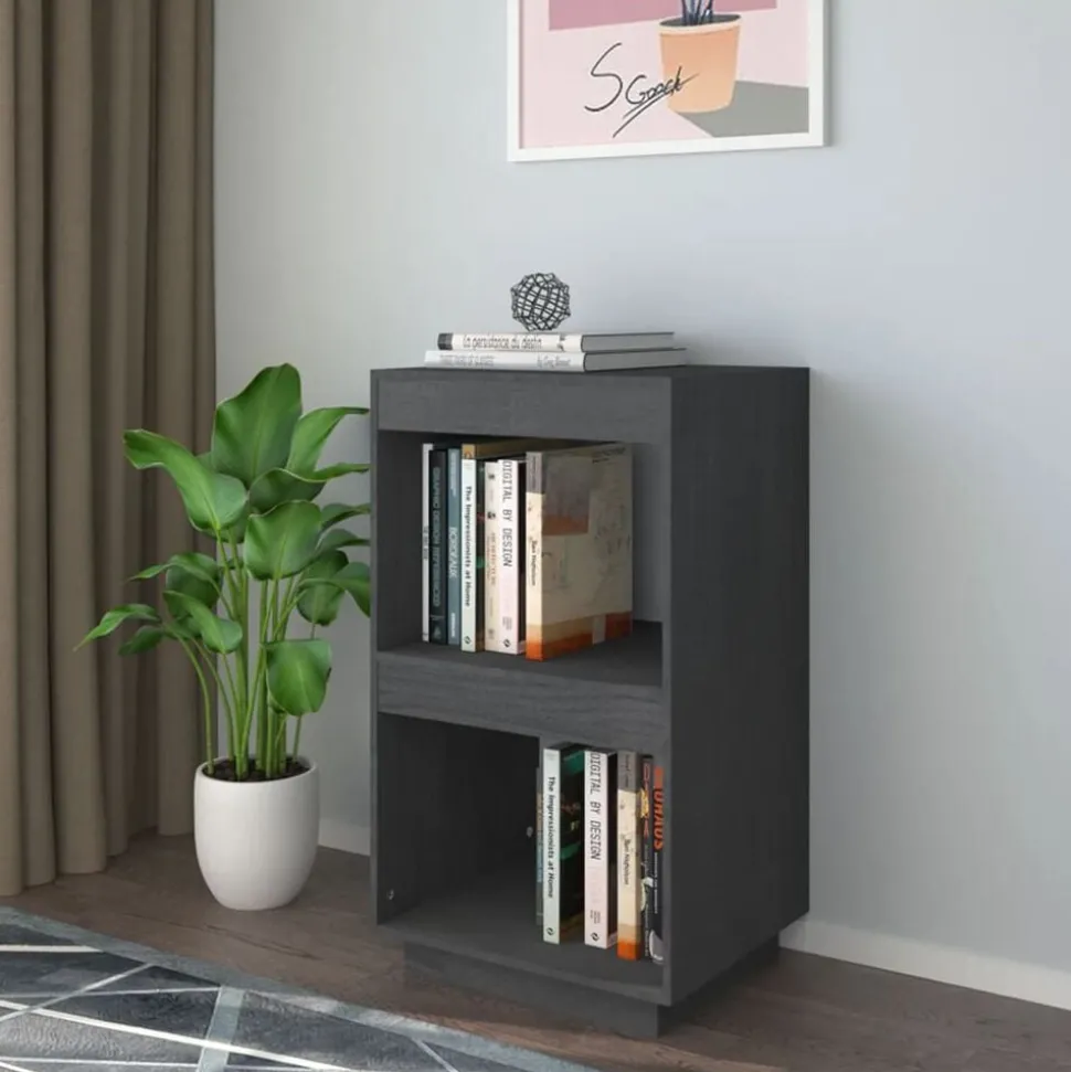 vidaXL Bokhylla grå 40x35x71 cm massiv furu