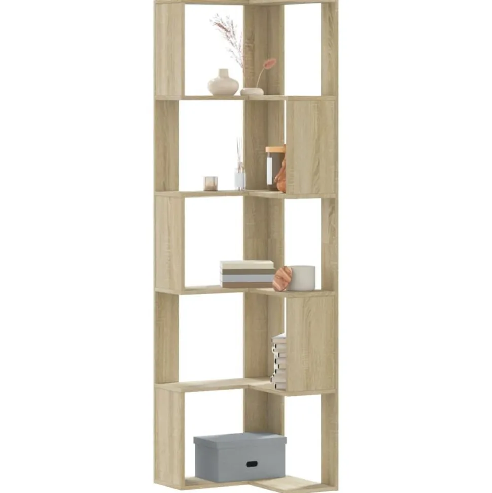 vidaXL Bokhylla hörn 5 hyllplan sonoma-ek 50x50x179 cm konstruerat trä