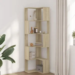 vidaXL Bokhylla hörn 5 hyllplan sonoma-ek 50x50x179 cm konstruerat trä