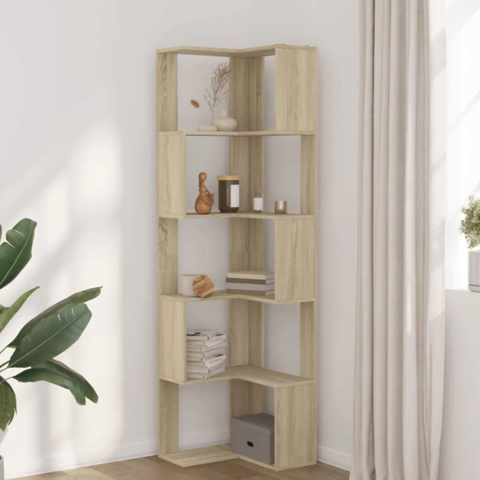 vidaXL Bokhylla hörn 5 hyllplan sonoma-ek 50x50x179 cm konstruerat trä