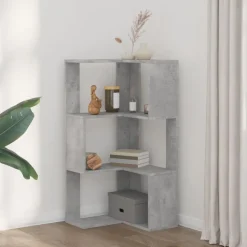 vidaXL Bokhylla hörn 3 hyllplan betonggrå 50x50x102 cm konstruerat trä