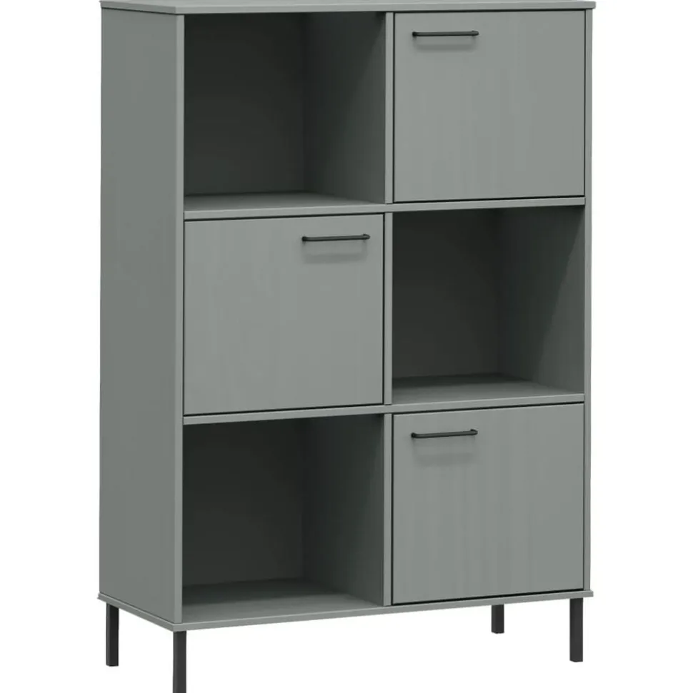 vidaXL Bokhylla med metallben OSLO grå 90x35x128,5 cm massivt trä