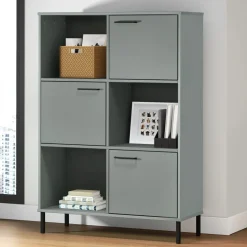 vidaXL Bokhylla med metallben OSLO grå 90x35x128,5 cm massivt trä