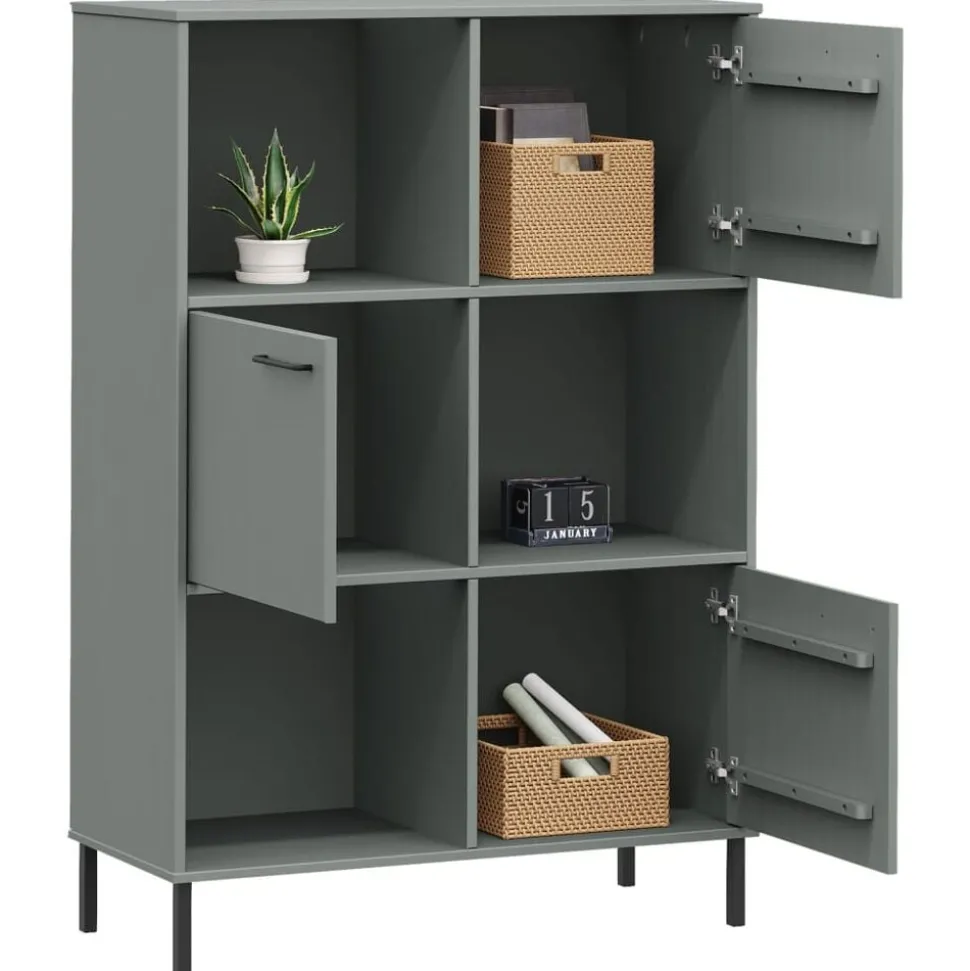 vidaXL Bokhylla med metallben OSLO grå 90x35x128,5 cm massivt trä