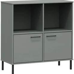 vidaXL Bokhylla med metallben OSLO grå 90x35x90,5 cm massivt trä