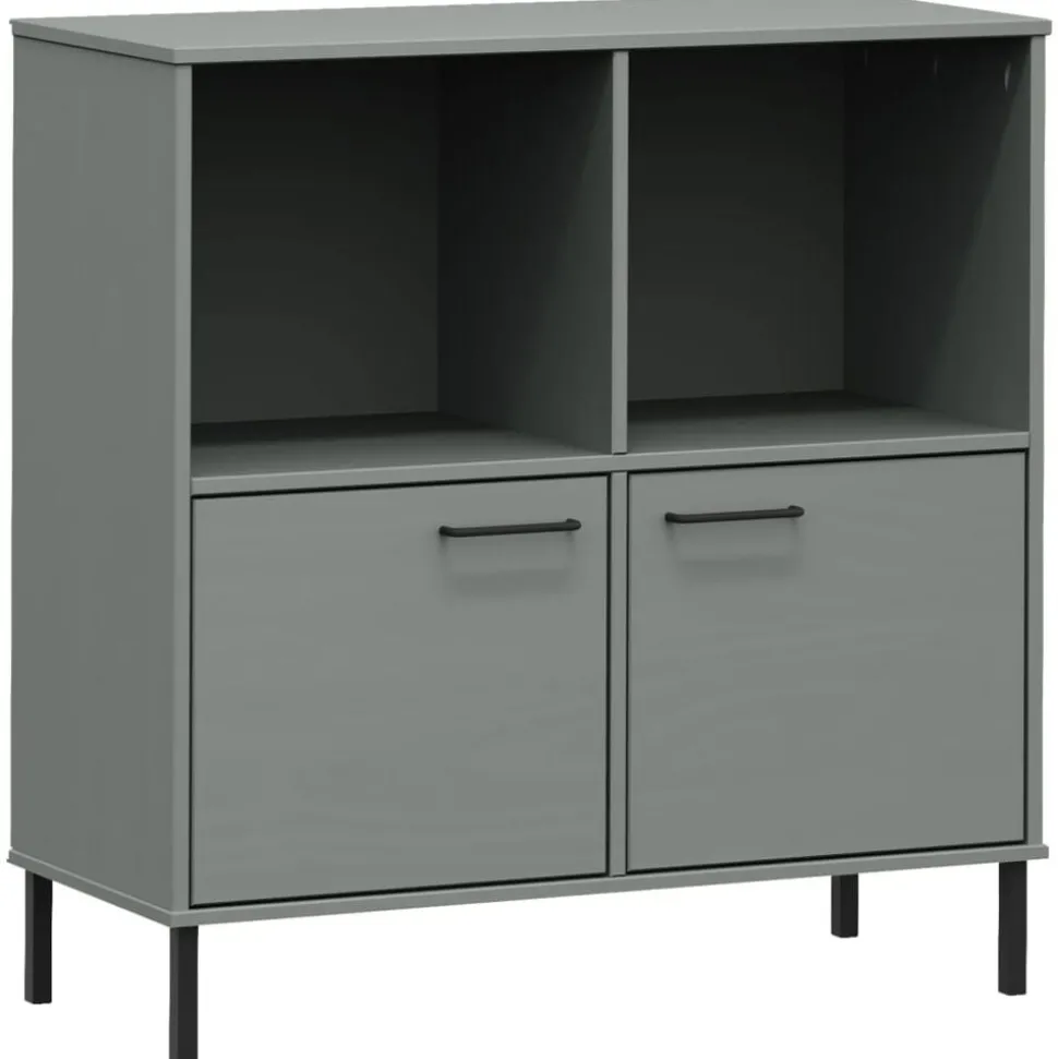 vidaXL Bokhylla med metallben OSLO grå 90x35x90,5 cm massivt trä