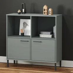 vidaXL Bokhylla med metallben OSLO grå 90x35x90,5 cm massivt trä