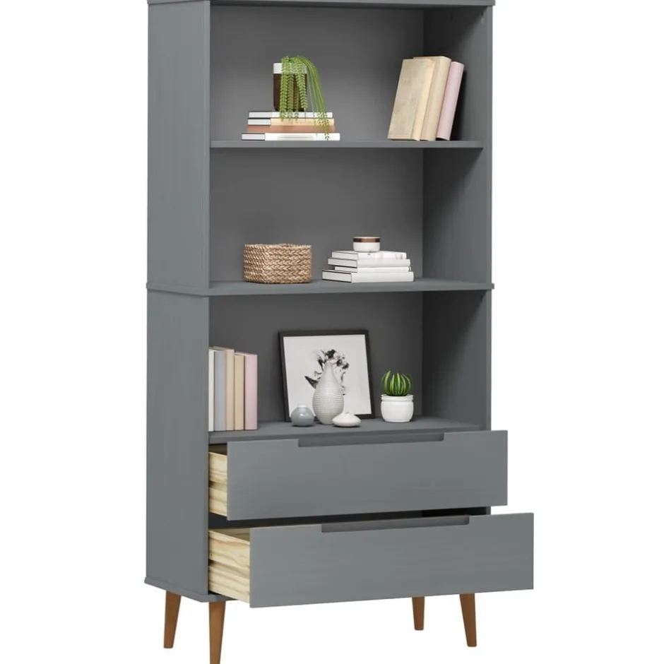 Discount vidaXL Bokhylla MOLDE 85x35x170,5 cm massiv furu Grå