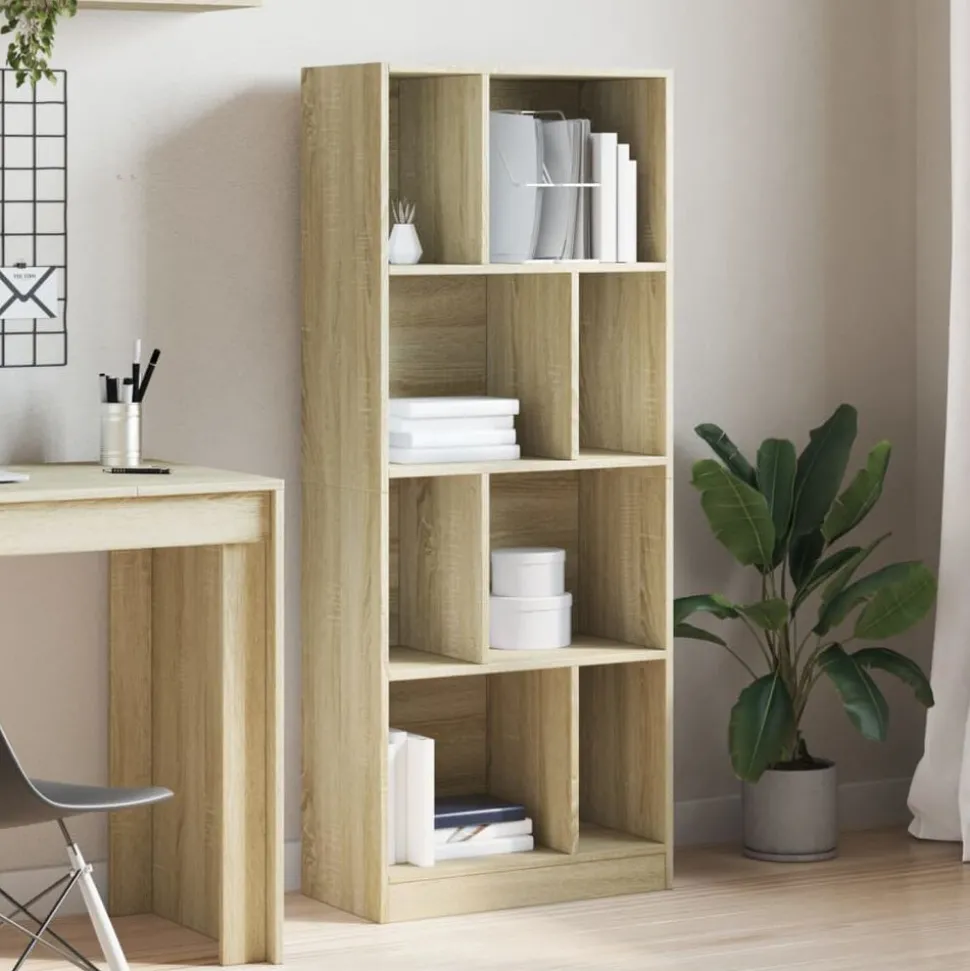 vidaXL Bokhylla sonoma-ek 57x28,5x141 cm konstruerat trä