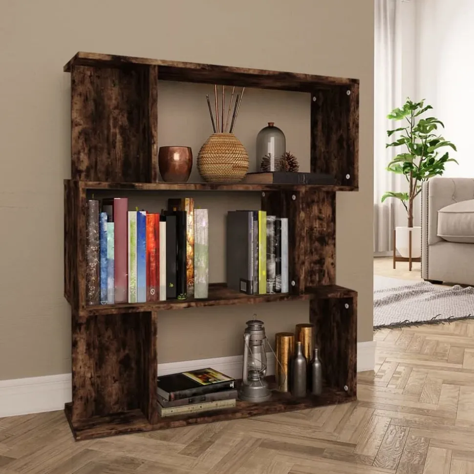 vidaXL Bokhylla/rumsavdelare rökfärgad ek 80x24x96cm konstruerat trä