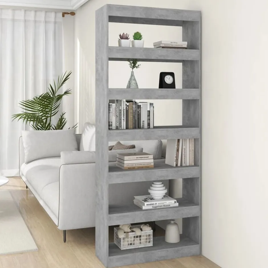 Outlet vidaXL Bokhylla/Rumsavdelare 80x30x198 cm konstruerat trä Betonggrå