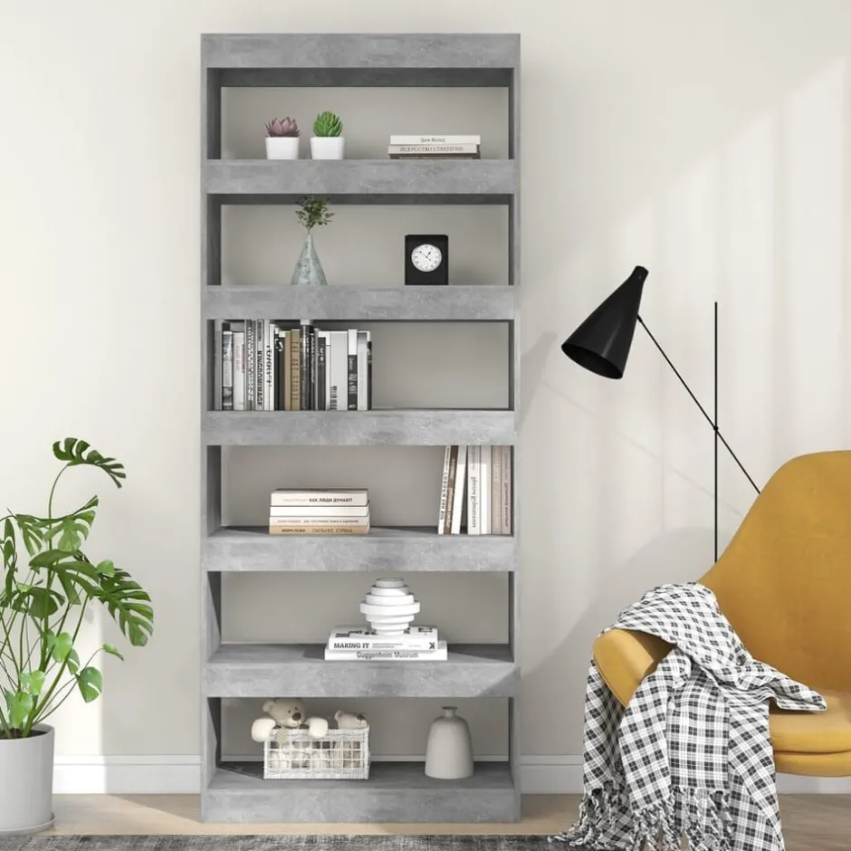 Outlet vidaXL Bokhylla/Rumsavdelare 80x30x198 cm konstruerat trä Betonggrå