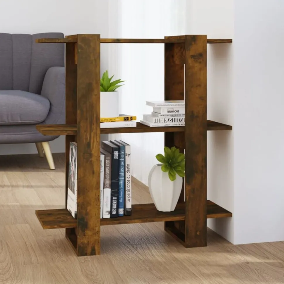 vidaXL Bokhylla/Rumsavdelare rökfärgad ek 80x30x87 cm
