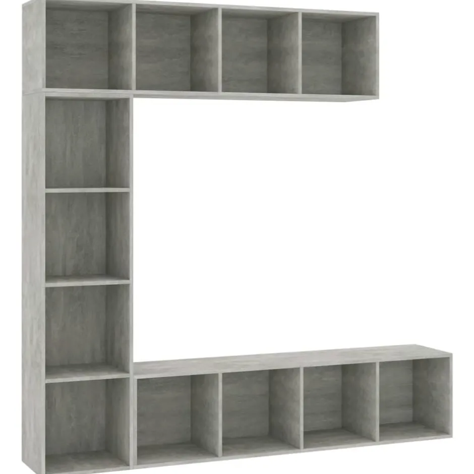 Online vidaXL Bokhylla/TV-bänk 3 delar set 180x30x180 cm Betonggrå