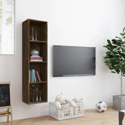 vidaXL Bokhylla/tv-bänk rökfärgad ek 143x30x36 cm konstruerat trä