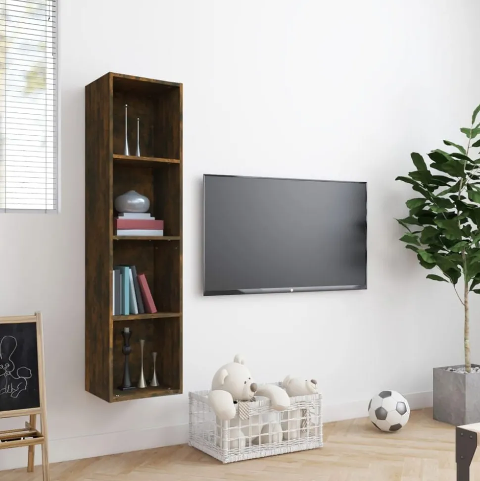 vidaXL Bokhylla/tv-bänk rökfärgad ek 143x30x36 cm konstruerat trä