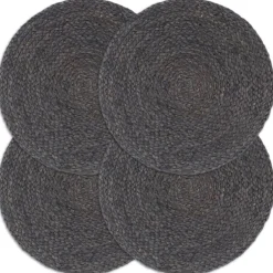 Discount vidaXL Bordstabletter 4 st 38 cm rund jute Mörkgrå