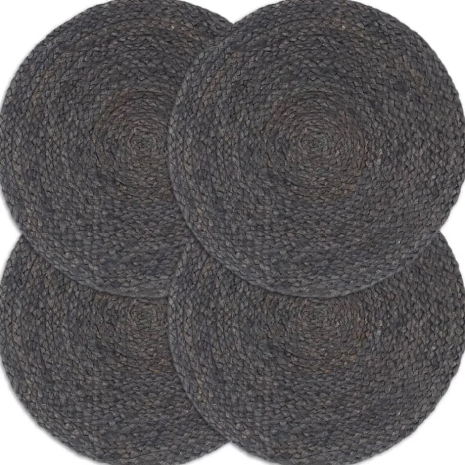 Discount vidaXL Bordstabletter 4 st 38 cm rund jute Mörkgrå