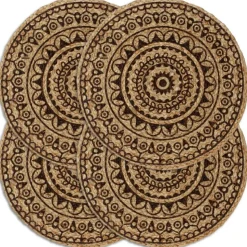 vidaXL Bordstabletter 4 st mörkbrun 38 cm rund jute