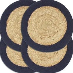 vidaXL Bordstabletter 4 st naturlig och marinblå 38 cm jute och bomull