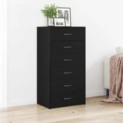 vidaXL Byrå 6 lådor svart ek 50x34x96 cm konstruerat trä