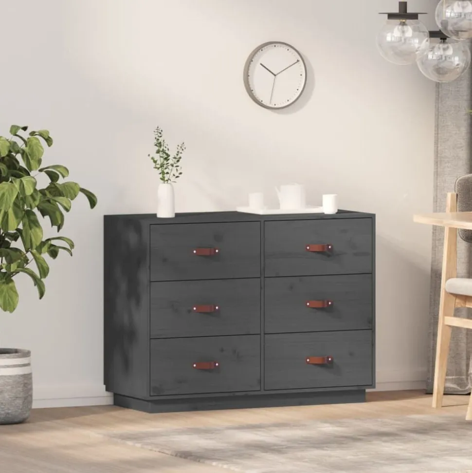 vidaXL Byrå grå 100x40x75 cm massiv furu