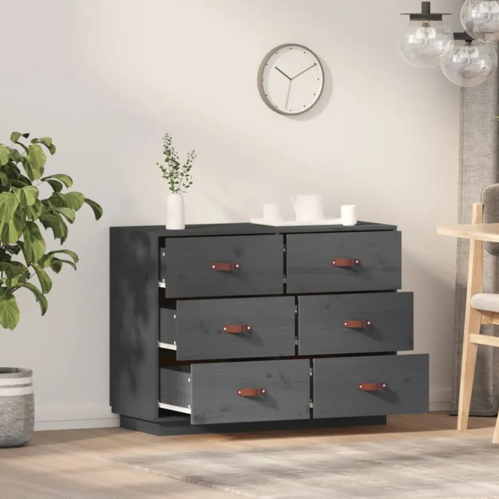 vidaXL Byrå grå 100x40x75 cm massiv furu