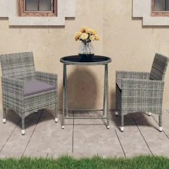 Sale vidaXL Caféset 3 delar konstrotting och härdat glas Grå