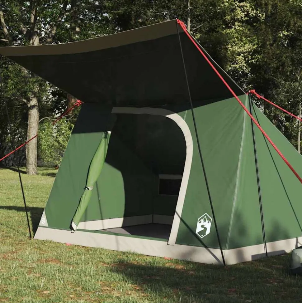 vidaXL Campingtält med tak med lagring Grön 282 x 225 x 154 cm taffeta