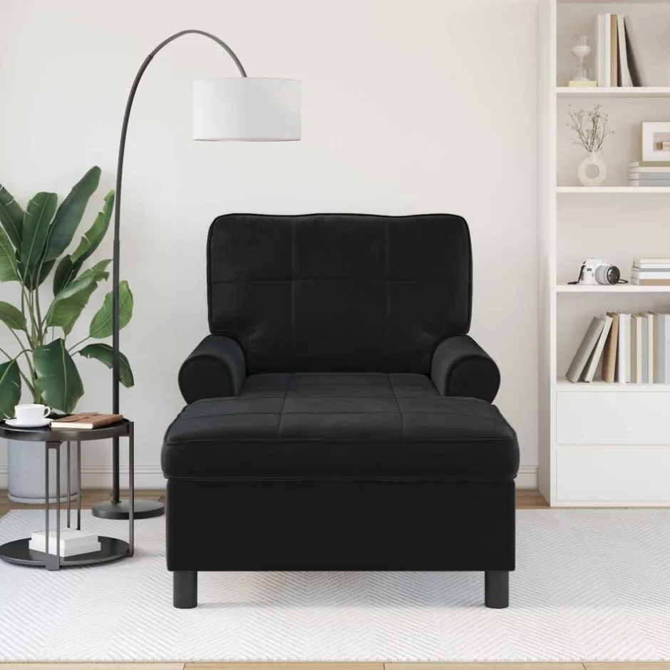 Hot vidaXL Chaise Lounge med kudde 91 x 157 x 91 cm Sammet Svart