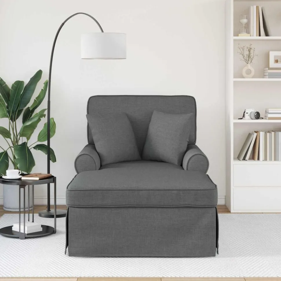 vidaXL Chaise Lounge med Kjol med kudde med kudde 3 pcs Mörkgrå tyg