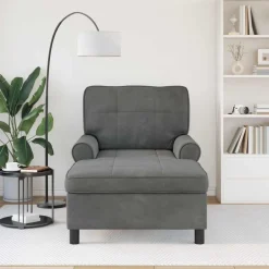 New vidaXL Chaise Lounge med kudde 91 x 157 x 91 cm Sammet Mörkgrå