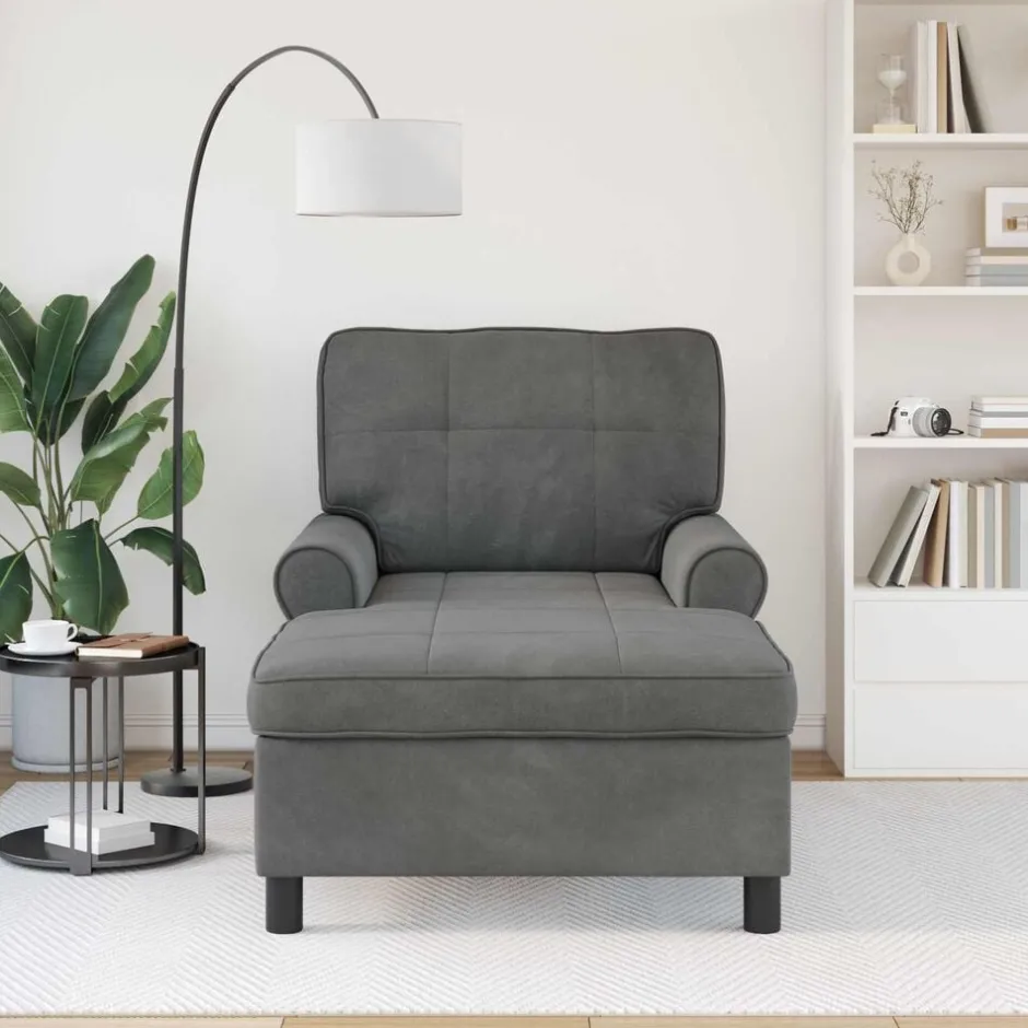 New vidaXL Chaise Lounge med kudde 91 x 157 x 91 cm Sammet Mörkgrå