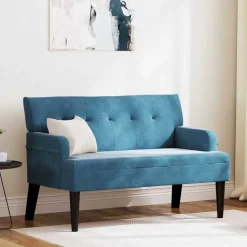 vidaXL Chesterfield Bänk Blå 112 x 65,5 x 75 cm Sammet