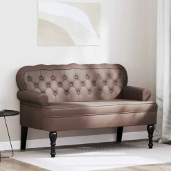 vidaXL Chesterfield Bänk Brun 119,5 x 64,5 x 75 cm Konstläder