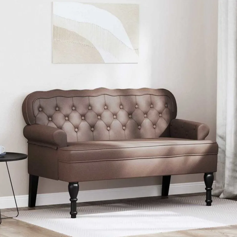 vidaXL Chesterfield Bänk Brun 119,5 x 64,5 x 75 cm Konstläder