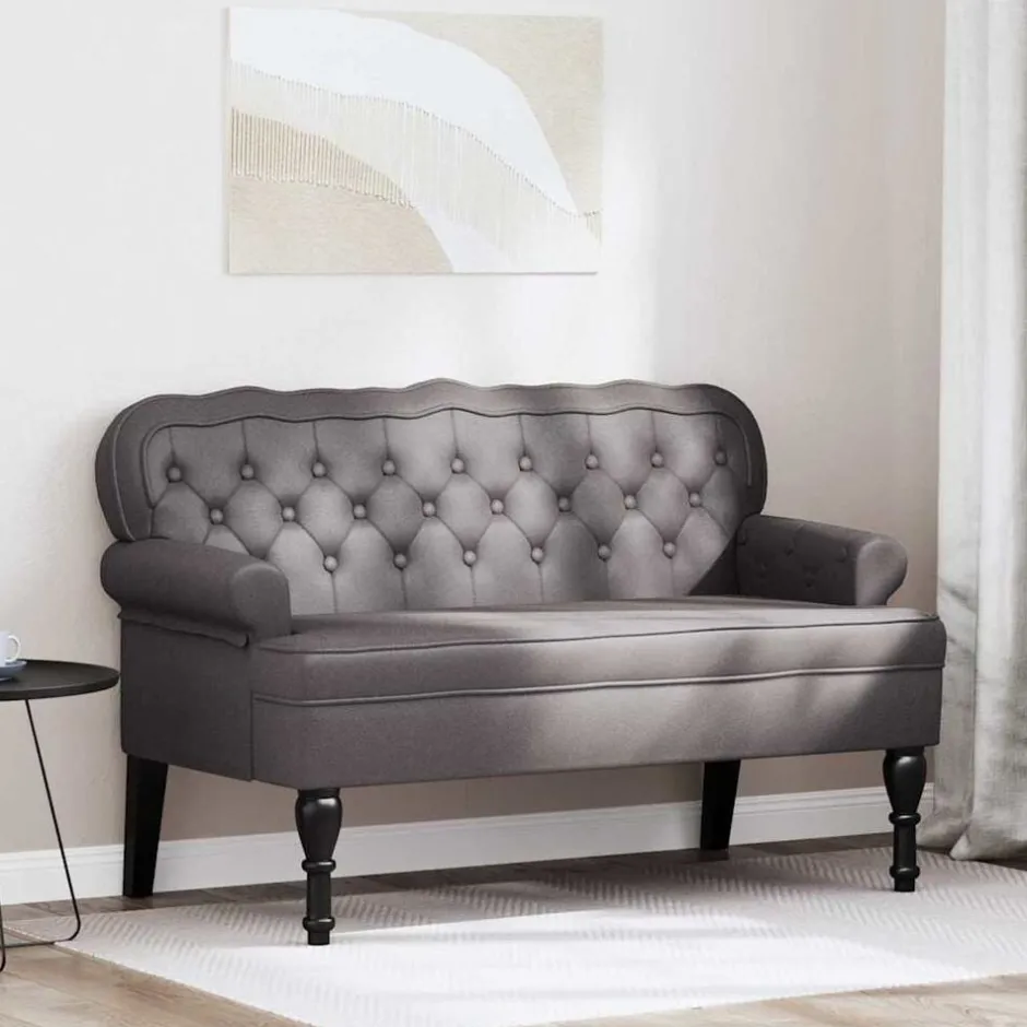 vidaXL Chesterfield Bänk 119,5 x 64,5 x 75 cm Konstläder Grå