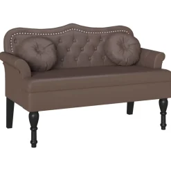 vidaXL Chesterfield Bänk med kudde Brun 120,5 x 65 x 75 cm Konstläder