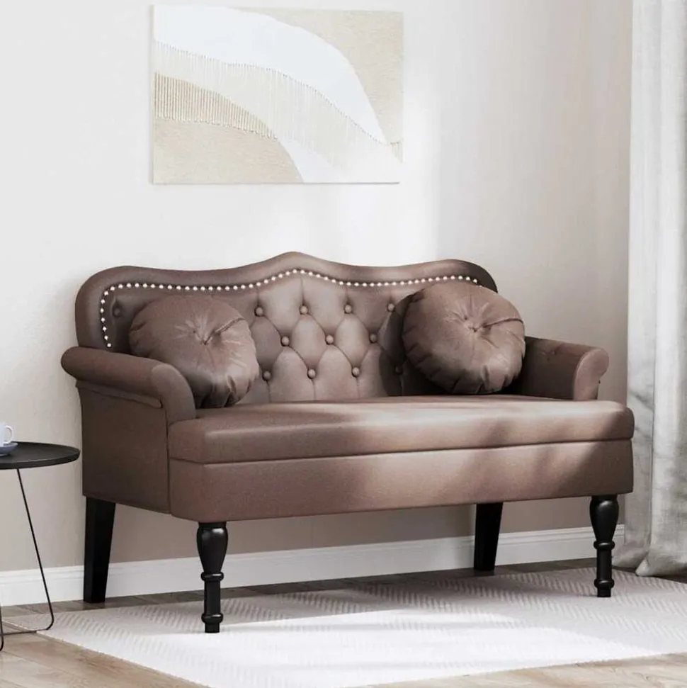 vidaXL Chesterfield Bänk med kudde Brun 120,5 x 65 x 75 cm Konstläder